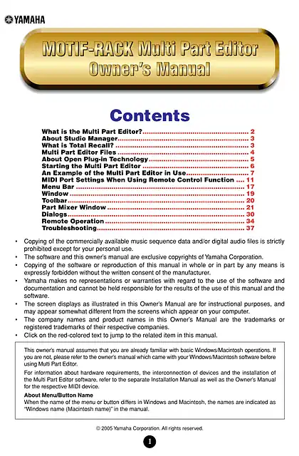 yamaha雅马哈MOTIF-RACK Multi Part Editor